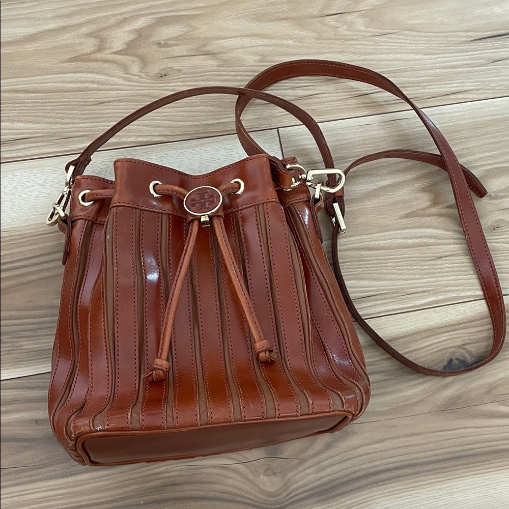Tory Burch Brown Leather Bucket Bag